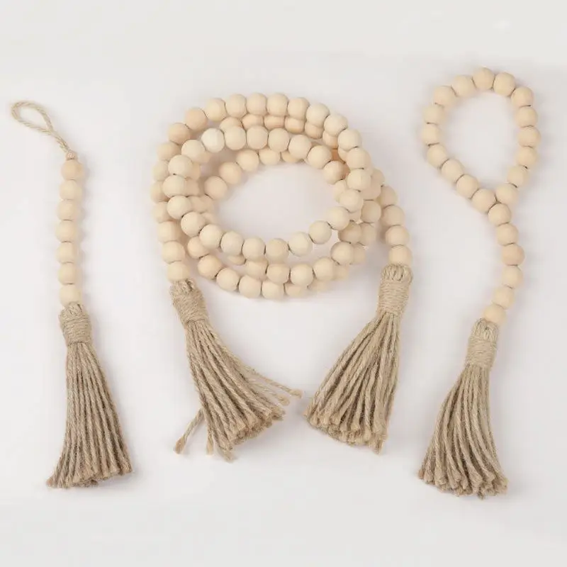

3Pcs Natural Wood Bead Garland Farmhouse Rustic Country Prayer Beads Home Decor 83XF