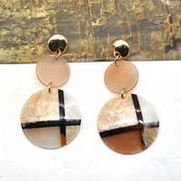 vintage big acrylic drop earrings for women statement 2020 stitching color geometric round dangle earrings fashion jewelry