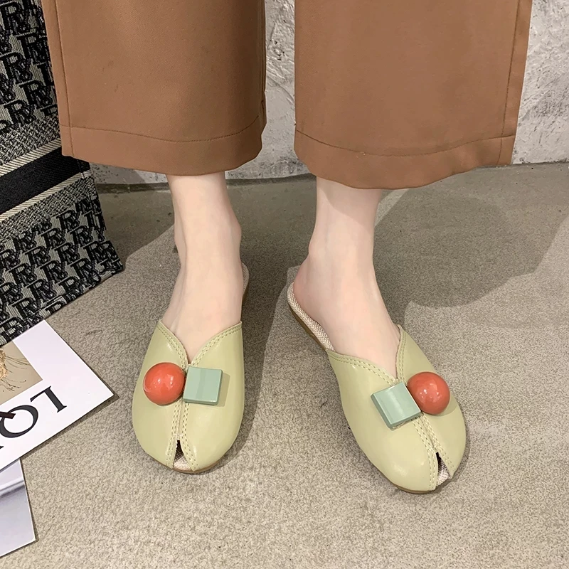 2021 New Fashion Flat Beach Slippers Summer New Slippers Shoes Women Ladies Muller Fish Mouth Comfortable Ladies Shoes