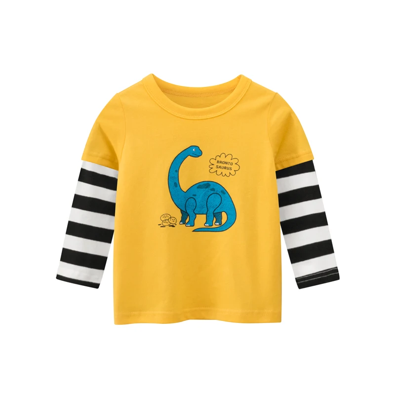 Купи Boys Long Sleeves Shirt Tees Kids Cartoon Dinosaur Graphic Autumn Tops Children Clothes Cotton Stripes Sleeves Spring T-shirt за 909 рублей в магазине AliExpress