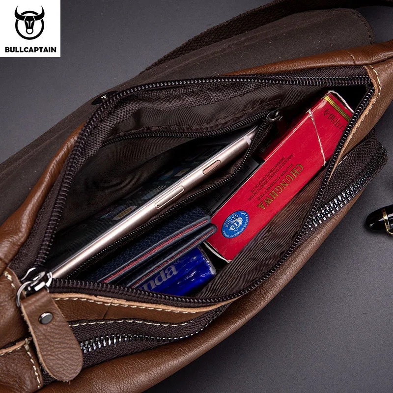 BULLCAPTAIN men's leather retro fashion chest bag first layer cowhide messenger bag outdoor sports leisure multifunctional bag