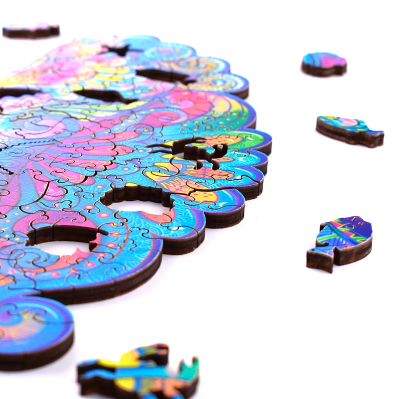 

2021 New Wooden Cartoon Seahorse Puzzle Wood Diy Jigsaw Puzzles Crafts For Adult Family Interaction Game Kids Educational Gifts