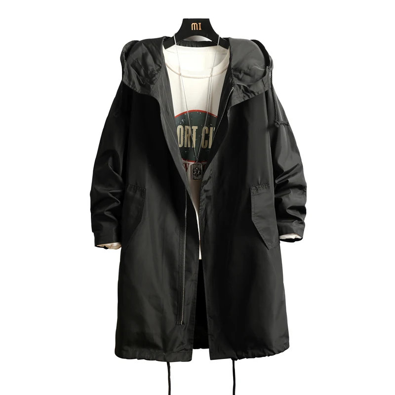 

Fashion jacket men's hooded windbreaker outdoor Spring Autumn Long windproof coat Casual loose Tops Coat Plus size
