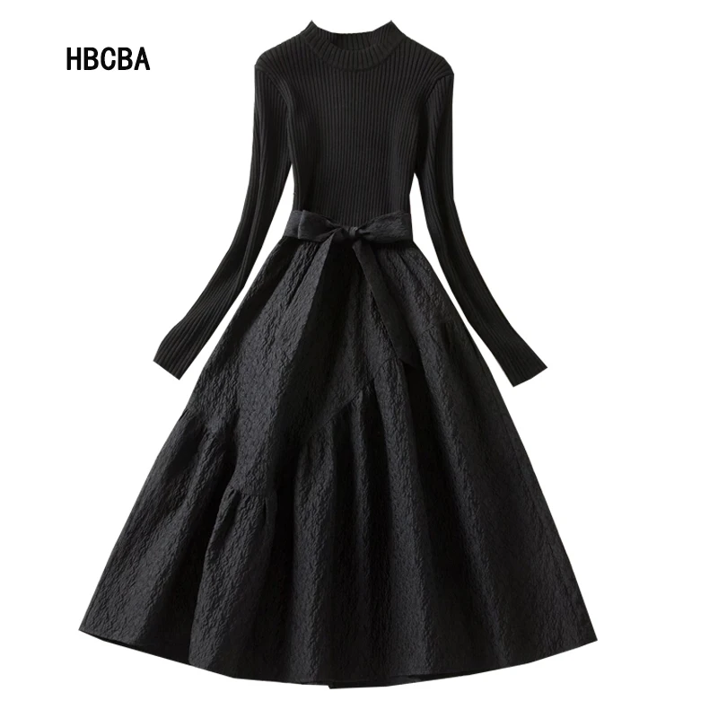 

HBCBA European Fashion Star Same High-end Women's Bottomed Skirt Black Thin Knitted Dress