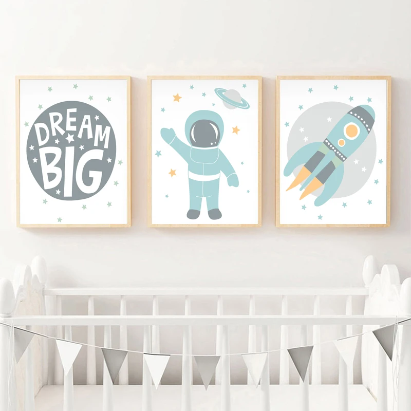 Детский Настенный холст картина космонавтом космическая ракета большой плакат в