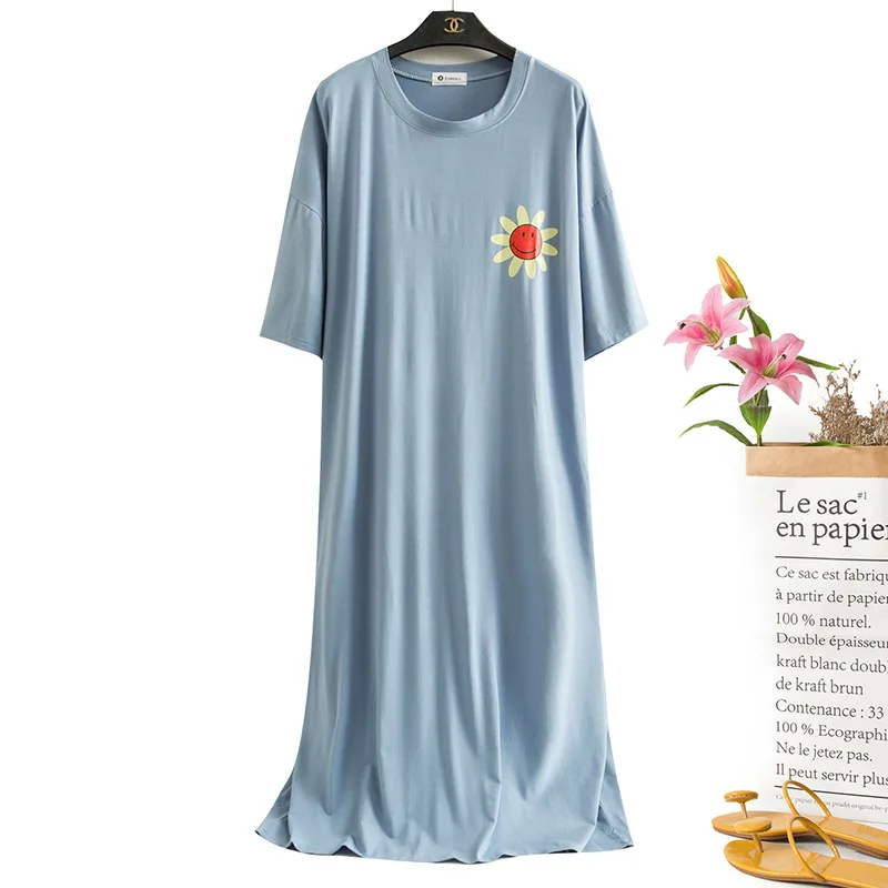 

Modal Nightgown Sunflower Sleepwear Oversize Neck Women Half Sleeve Ladies Loose pregnant woman Night Dress Soft Nightwear