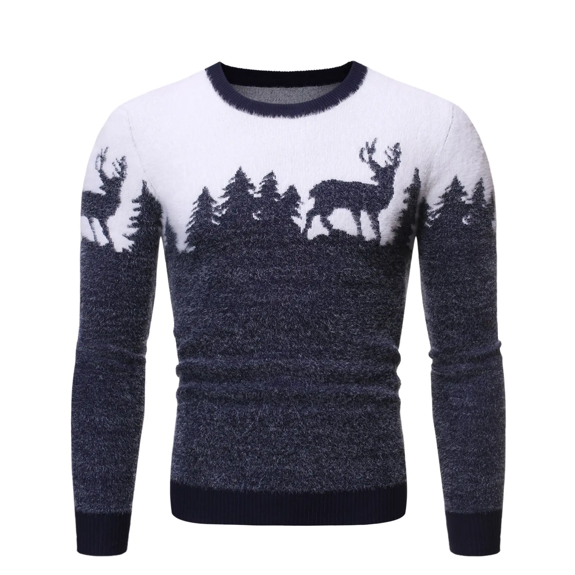 Christmas sweater men winter thick warm coats h igh quality pullover deer print sweater male red slim fit casual pullover