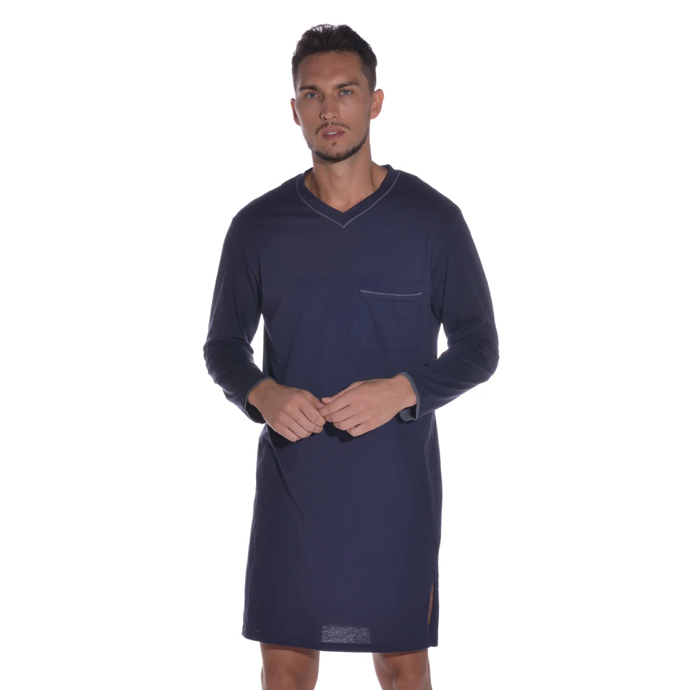 Loose Dressing Gown Fashion Spring Autumn Lounge Sleepwear Sleeping Robe Men Bathrobes Long Nightshirt Nightgown Dressing Gown