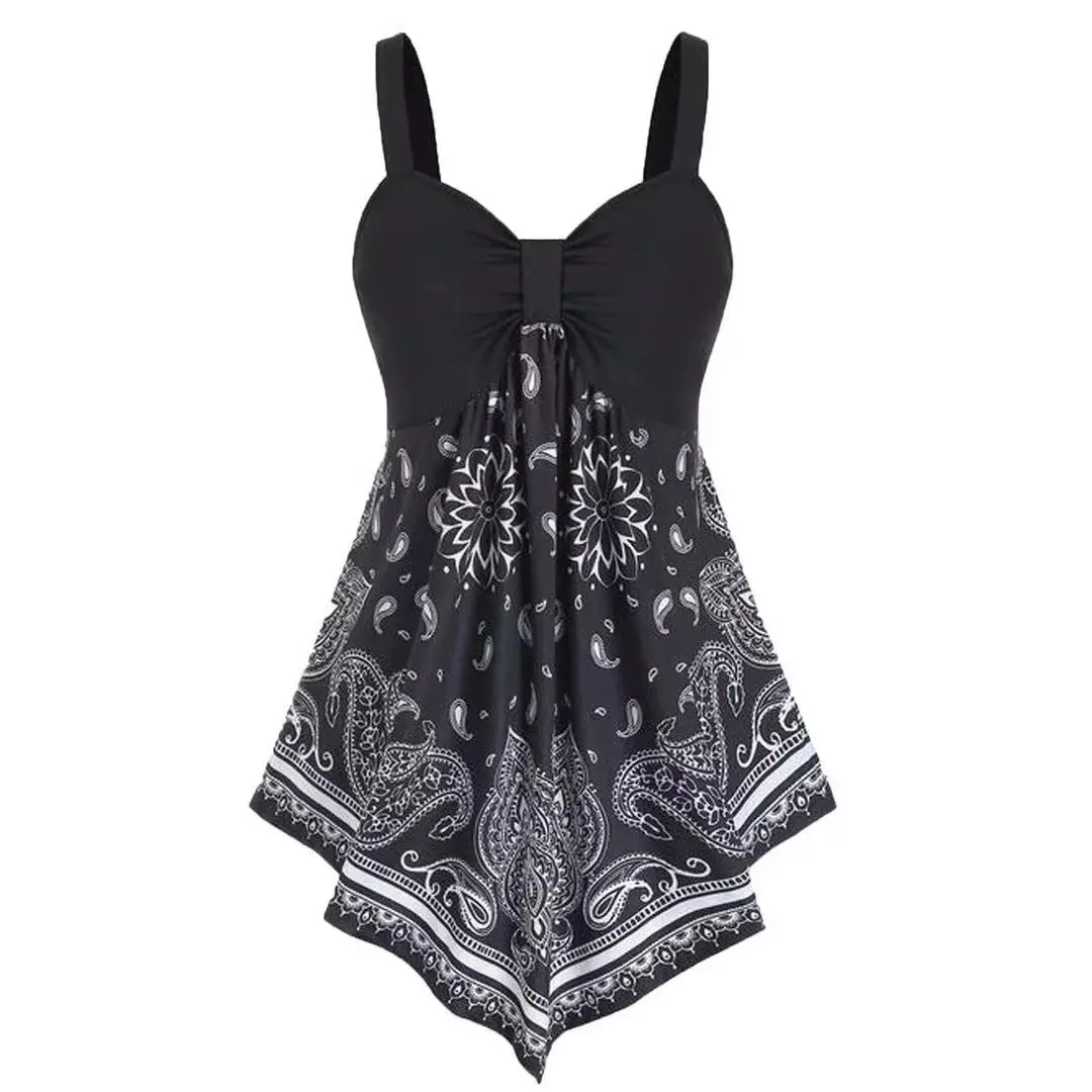 

2021 Fashion European and American cross-border new summer temperament short suspender skirt printed open back dress female ins