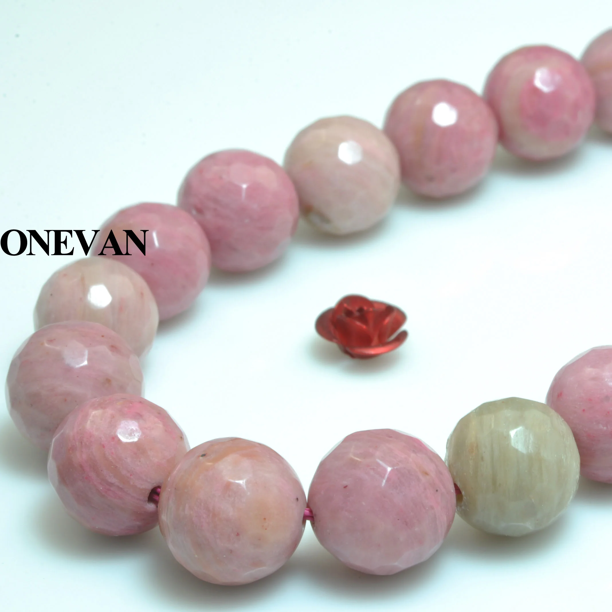 

ONEVAN Natural Chinese Pink Rhodonite Beads Faceted Round Stone Bracelet Necklace Jewelry Making Diy Accessories Gift Design