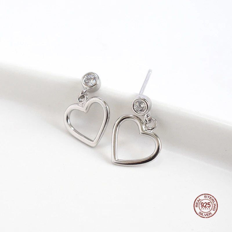 

LKO Настоящее серебро 925 пробы, полые серьги в форме сердца с сердечком для женщин, простые серьги-гвоздики для девочек, студенческие украшени...