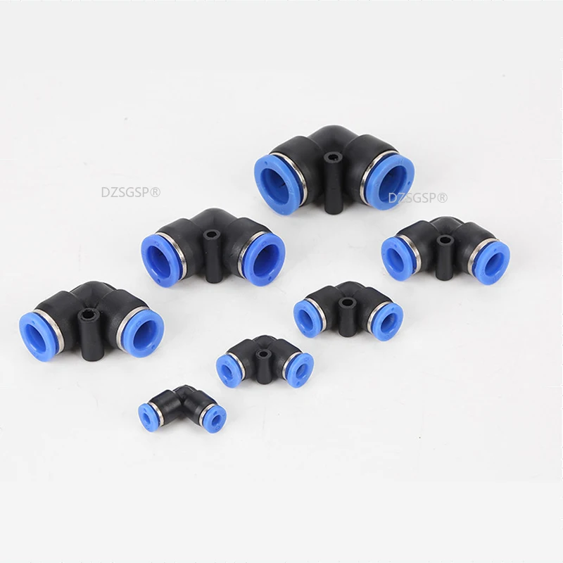 Пневматические L-образные плсатиковые быстроразъемные фиттинги с наружным