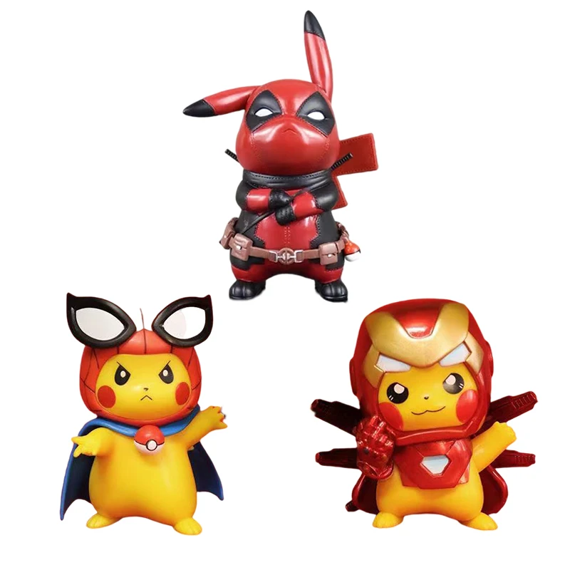 

PVC 15cm Pokemon Kawaii Pikachu COS The Avengers Iron-man Deadpool Spiderman Anime Action Figure Toy Collection Christmas Gift