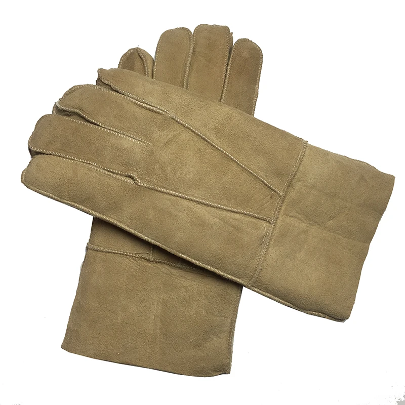 Men's Leather gloves New genuine sheepskin leather glove for men Outdoor Winter warm fur thickening thermal patchwork gloves G31 - Цвет: Light Brown