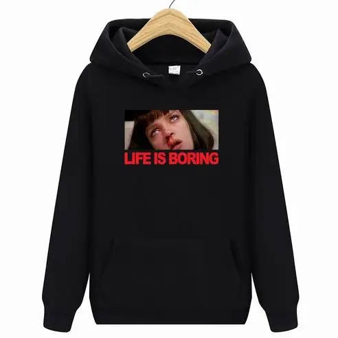 Новая модная мужская толстовка с принтом «Life is Boring», толстовка в стиле хип-хоп, черная куртка, Мужская одежда, Hombre Marca, с капюшоном - Цвет: black
