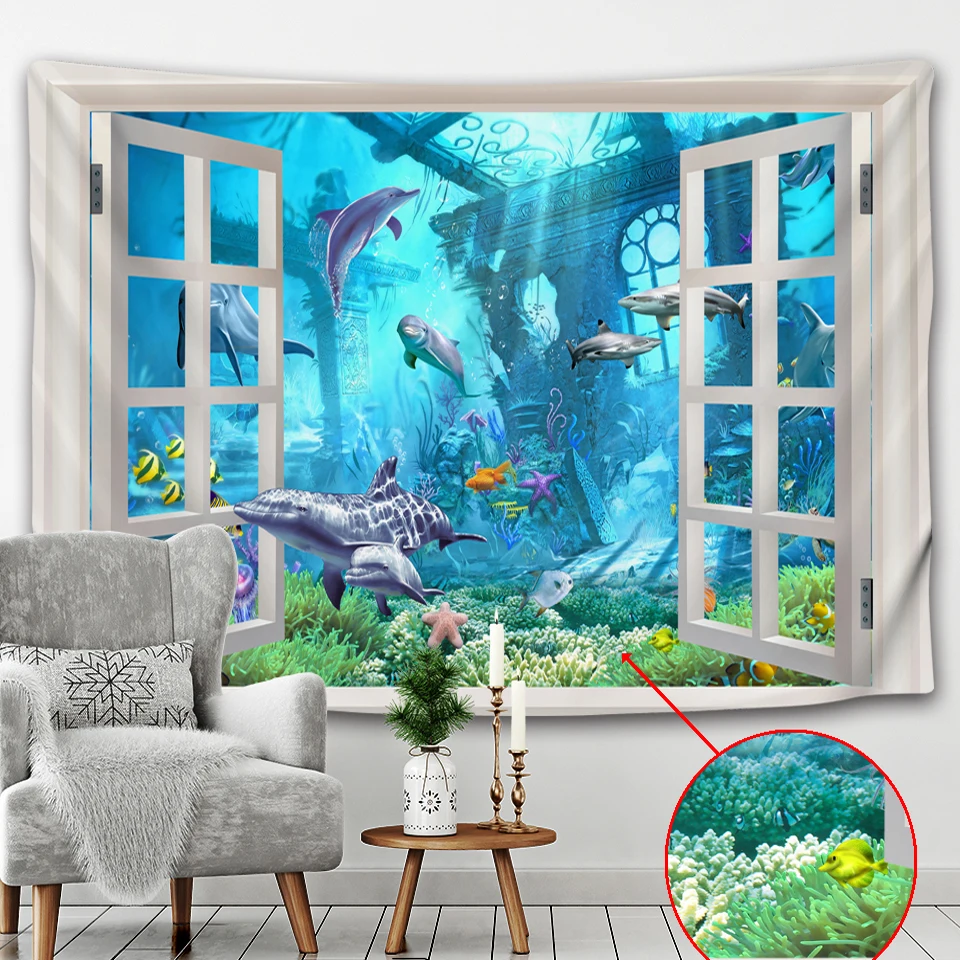 Дельфин рыба клоун подводный мир красивый фотоковер настенная ткань украшение