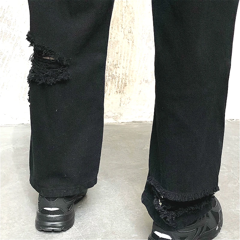 

Jeans Women Summer Vintage Chic Distressed Hole Black High Waist Femme Straight Trousers Harajuku All-match Korean Girls Street