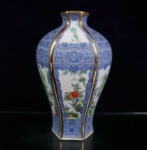 China ceramic flowers bird six parties vase crafts statue