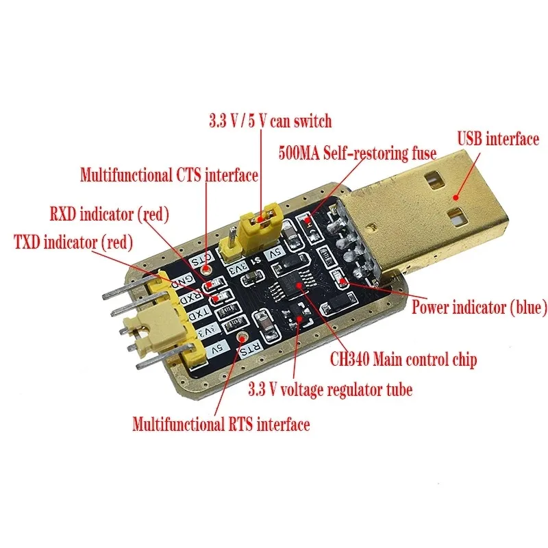 Плата микроконтроллера CH340 с USB на TTL CH340G небольшая пластина для щетки проводом