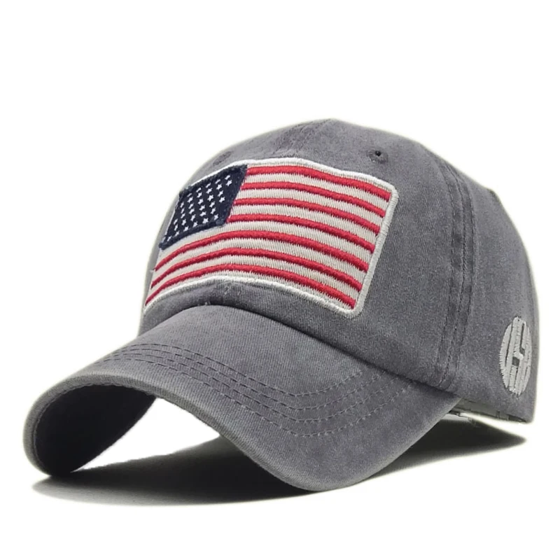 Gray Бейсбольная кепка с флагом США для мужчин Snapback шляпа промытая хлопчатобумажная бейсболка кости Повседневная шляпа от солнца американская вышитая Кепка Homme - Цвет: Gray