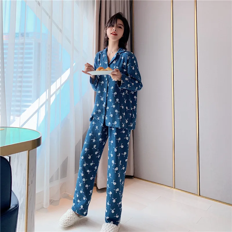 Пижама женская из чистого хлопка с длинным рукавом на осень и зиму | Женская