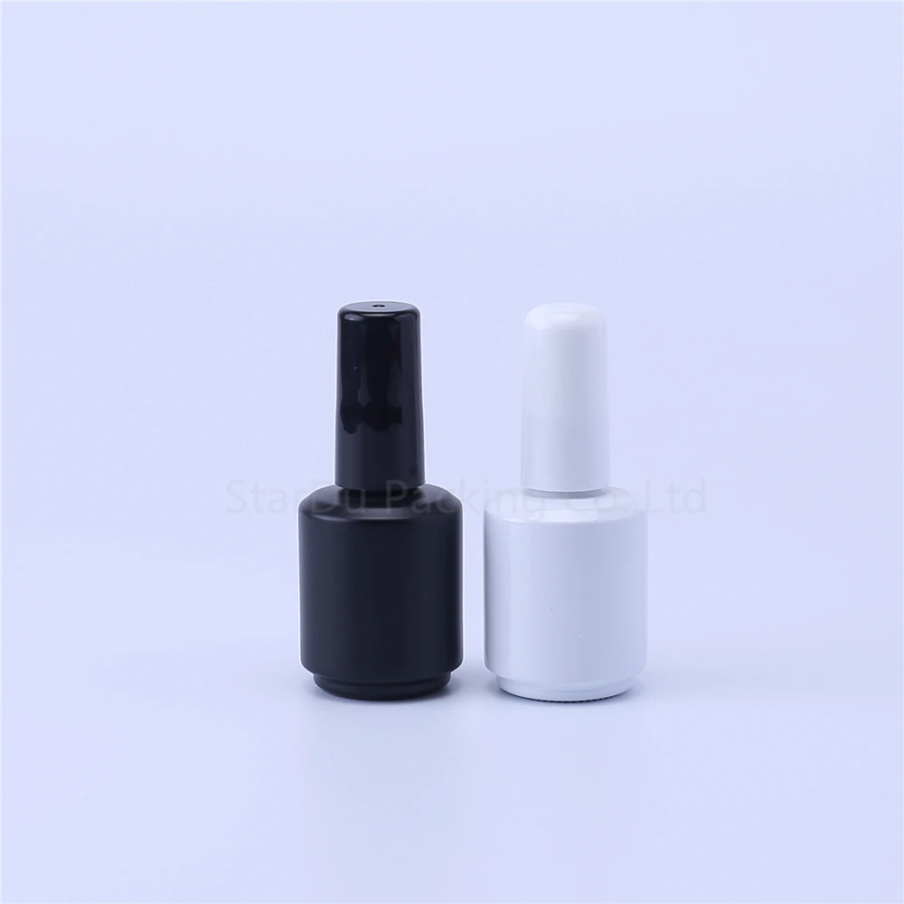 

10pcs 15ml Empty Black Nail Polish Bottle & White Small Brush Nail Art Container Glass Nail Oil Bottles