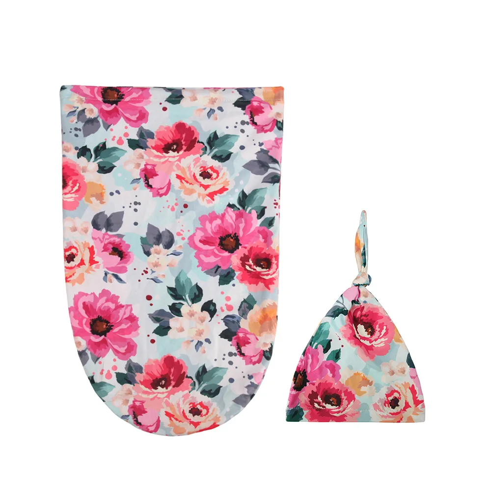 Пеленка для новорожденных с цветочным принтом шапка узелком набор из 2 предметов