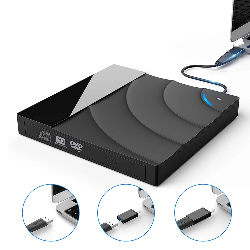 

Внешний CD-привод USB 3,0, высокоскоростной DVD-привод, тонкий CD/ DVD +/-RW рекордер, записывающее устройство, проигрыватель для ноутбука, настольного...