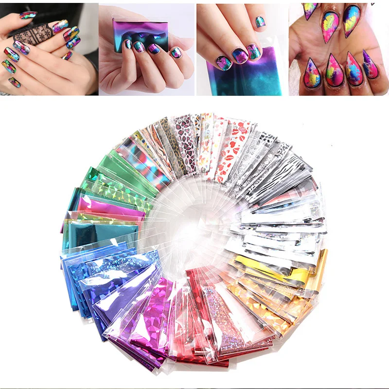 

Переводная Фольга для ногтей, 50 листов/набор, наклейки из фольги для переноса, s, лазер, 20*4 см, индивидуальный рисунок, блестящая наклейка, фол...