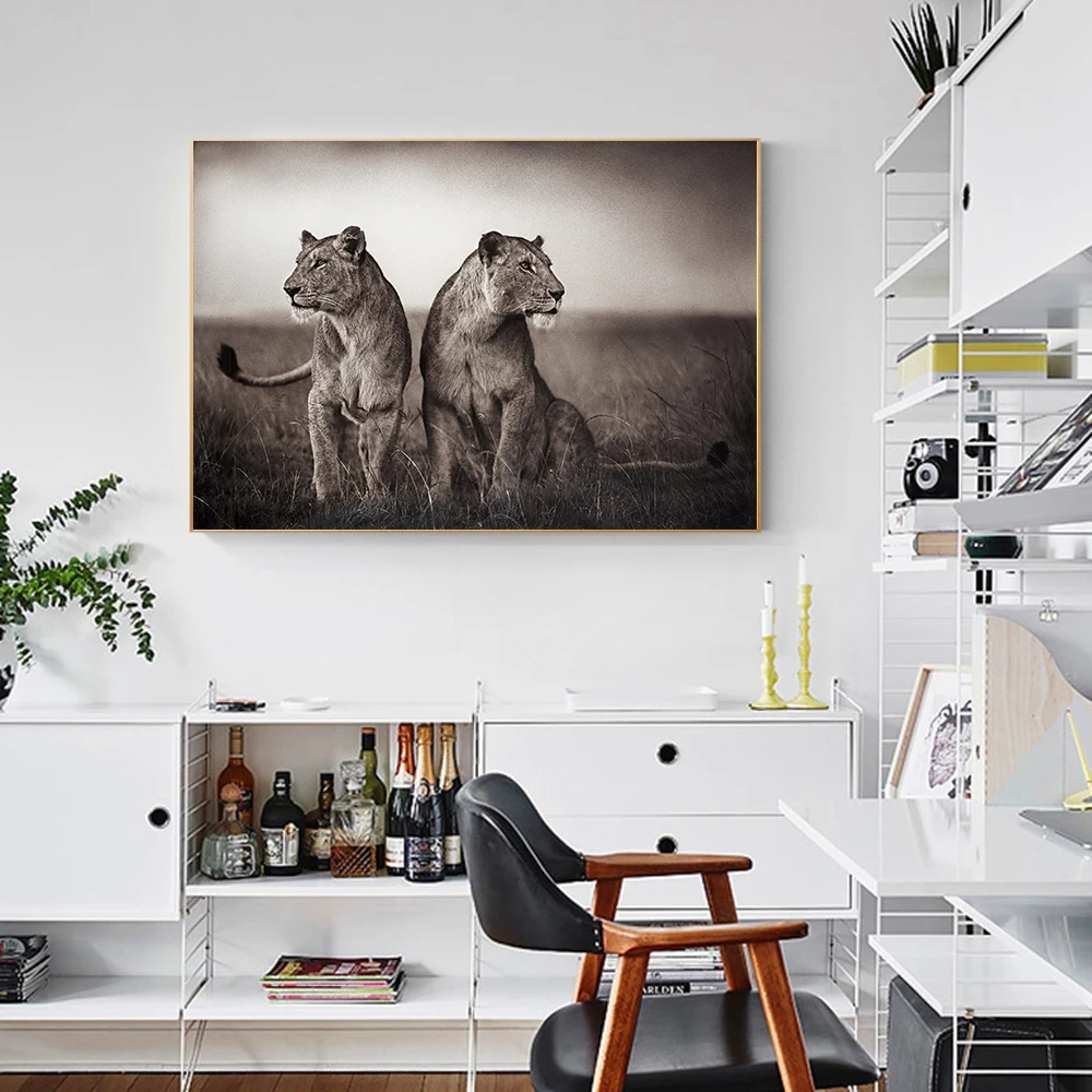 

Canvas Painting Animal Lion Prints & Poster Black and White Canvas Art Wall Decorative Picture for Living Room Home Decoration