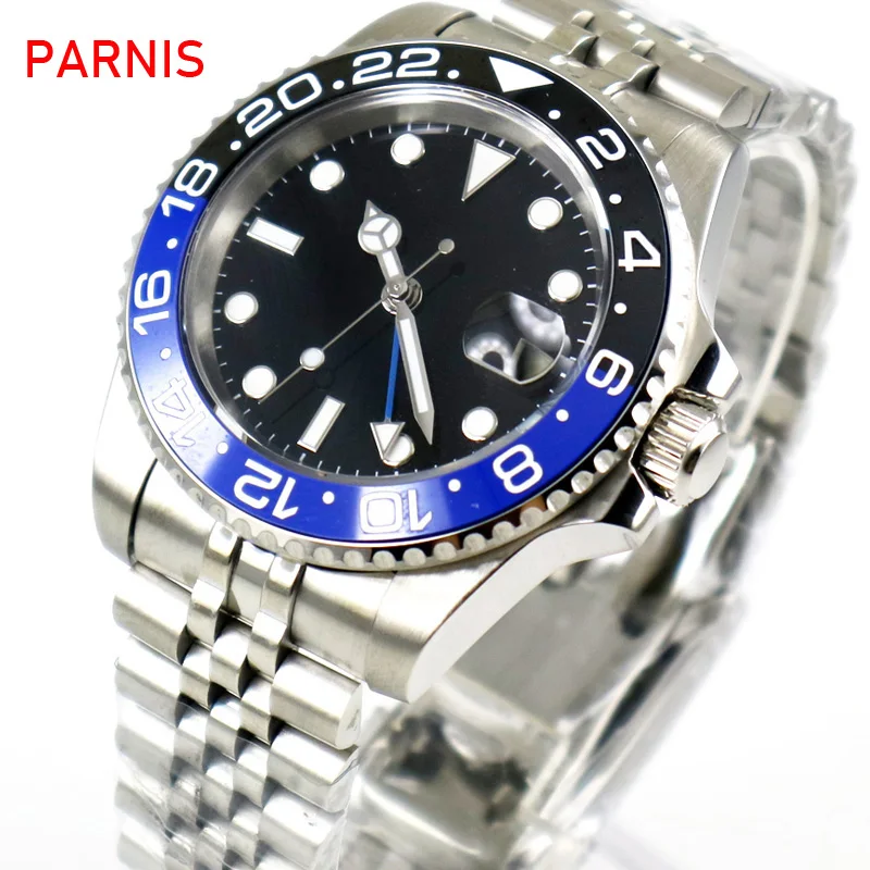 Автоматические Мужские стерильные часы Parnis черные синие керамические 40