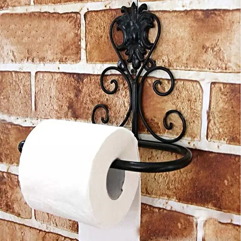 Vintage Iron Toilet Paper Towel Roll Holder Bathroom Wall Mount Rack Black New