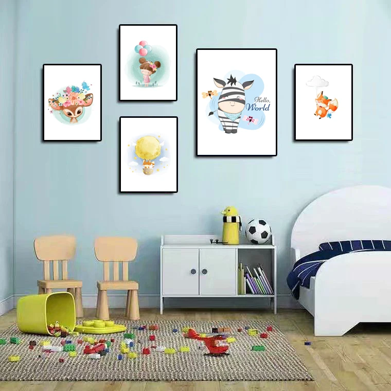 Скандинавские рисунки животных из мультфильмов, холст, плакаты и принты, фрески, современные украшения для спальни, картины, украшение для дома