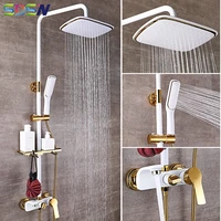 Shower Set SDSN White Gold Bathroom Shower System Quality Copper Brass Bathtub Faucet Rainfall Shower Head Spa Bath Shower Sets