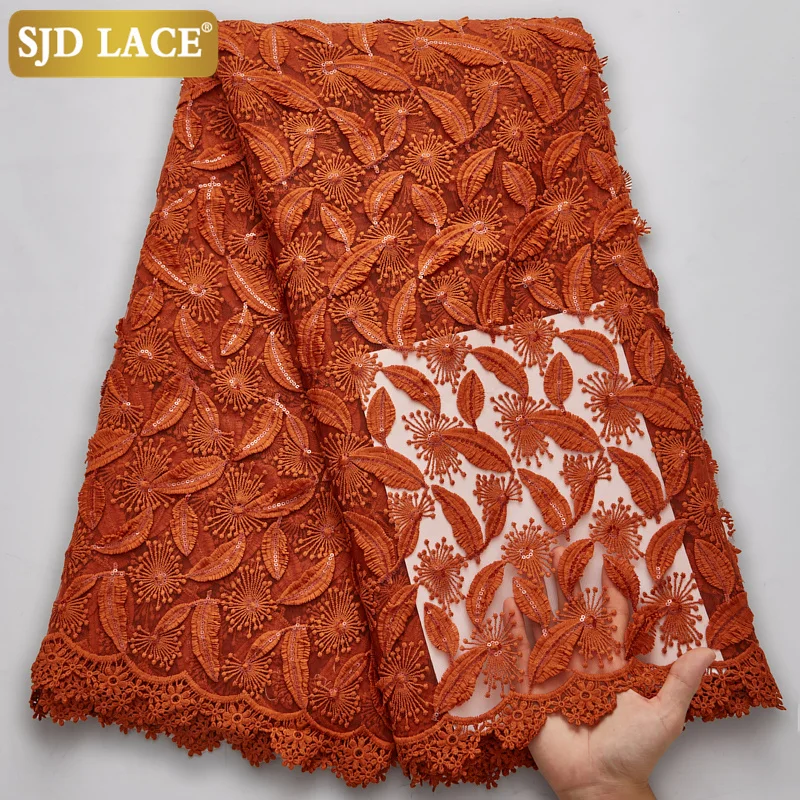 SJD Кружево чисто белое африканское кружевное полотно высокого качества 3D аппликации молочного шелка с блестками французской сетки для свадьбы A1853 on.