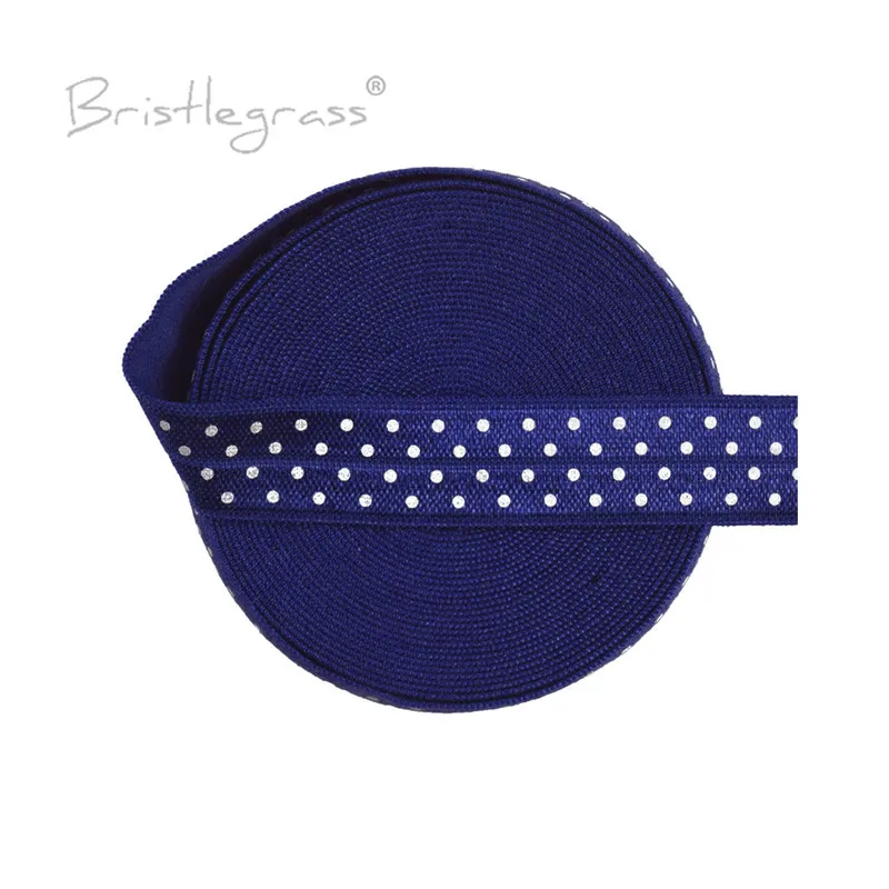 

BRISTLEGRASS 5 Yard 5/8" 15mm Polka Dot Print FOE Navy Fold Over Elastics Spandex Satin Band Hair Tie Headband Tutu Dress Sewing