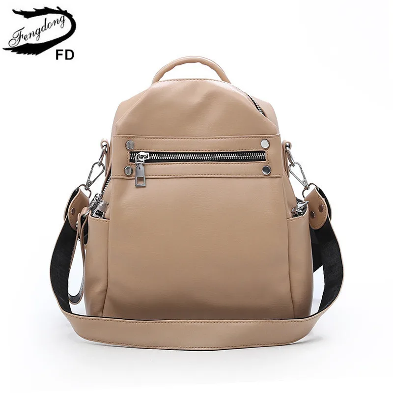 Женский рюкзак из ПУ кожи Fengdong Черный Повседневный небольшой искусственной