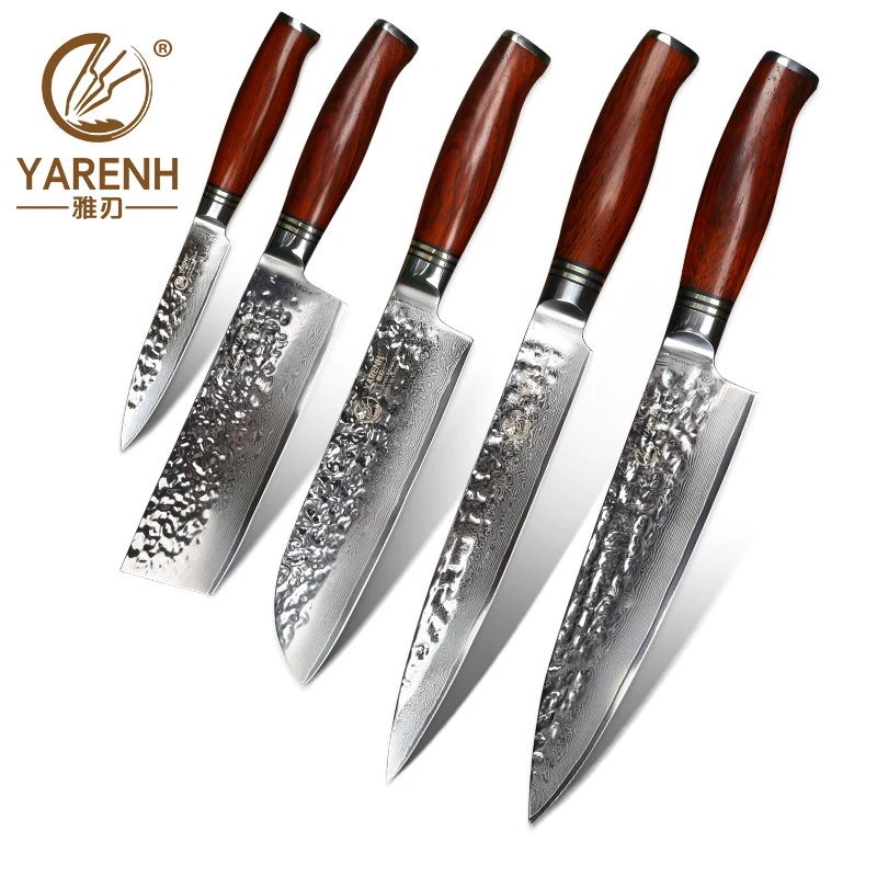 

YARENH 5 Pcs Kitchen Knives Set 73 Layers Damascus Steel Professional Chef Knife Sets Best Slicing Meat Vegetable Cooking Knives