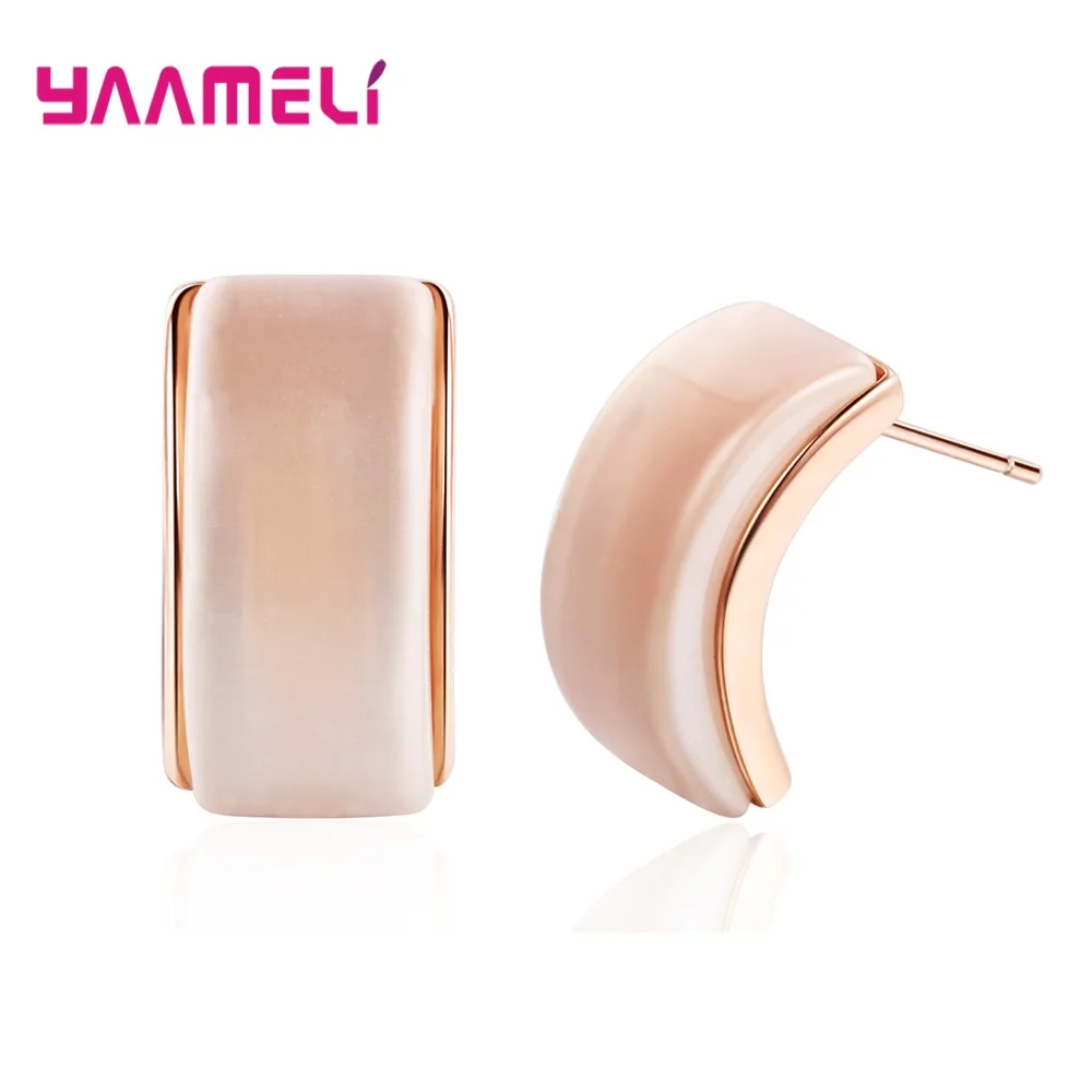 

New Statemtent Ins Hot Simple Semi-circular 925 Sterling Silver Stud Earrings Korean Piercing Opal Earrings Mini Jewelry Gift