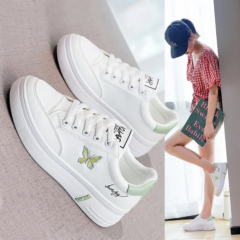 

Small white shoes 2021 new versatile flat bottom embroidered butterfly white shoes net red board shoes fashion
