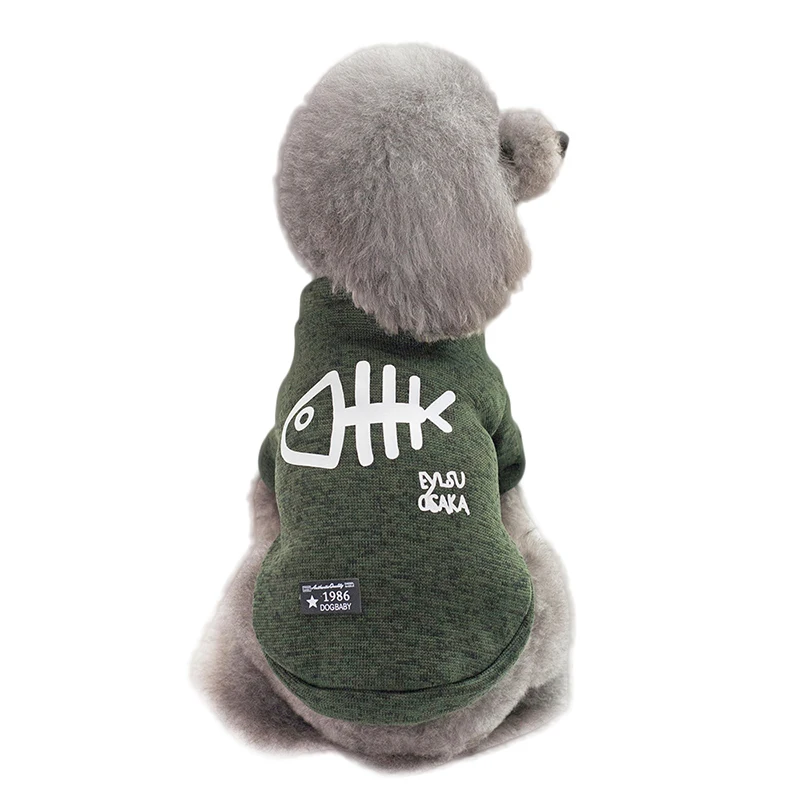 Новая одежда для собак с рисунком рыбы синий серый и зеленый цвета милая теплая