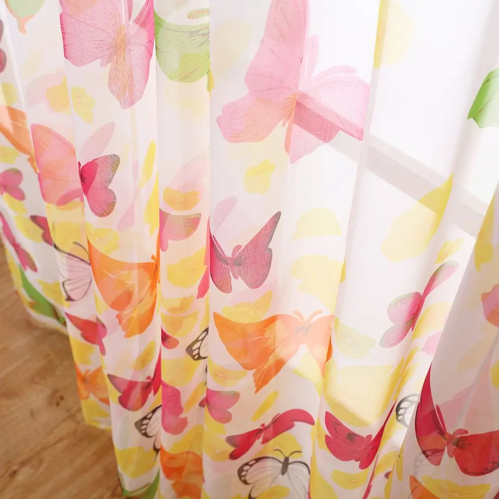 

100*200cm Pretty Butterfly Yarn Print Sheer Window Door Panel Sheer Curtains Room Divider Tulle Scarf Balcony Screens