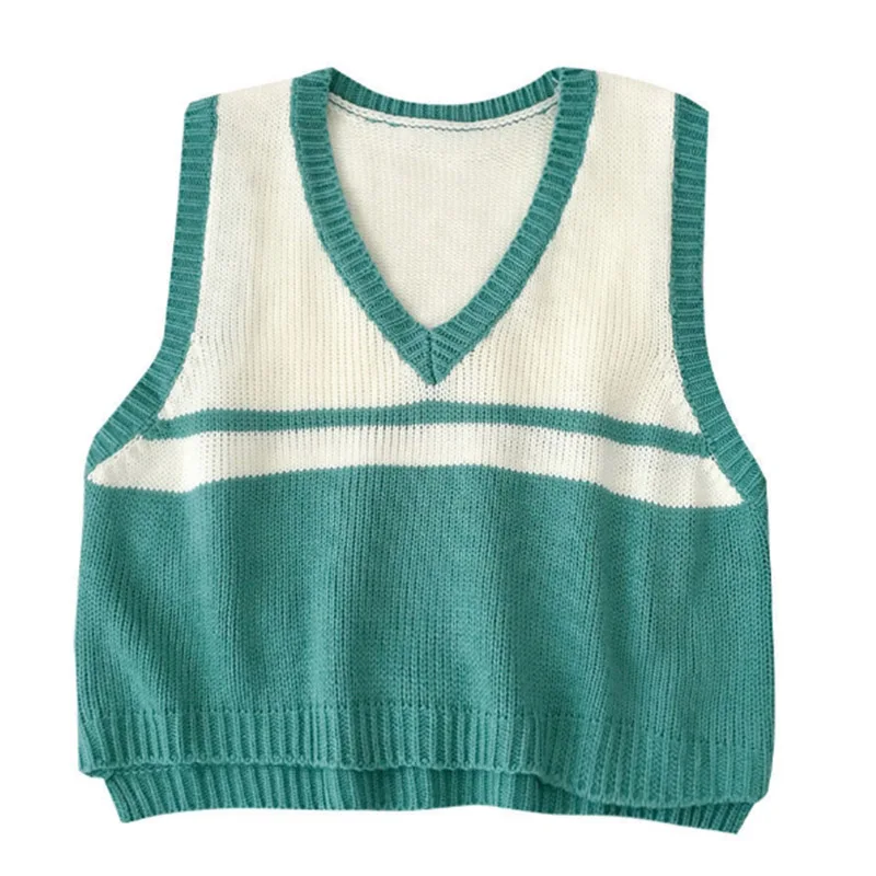 

MosiMolly Summer Sprint Knit Sweater Vest V neck Comfy Sleeveless Jumper Pullovers Striped Knitted Vest 2021 Summer