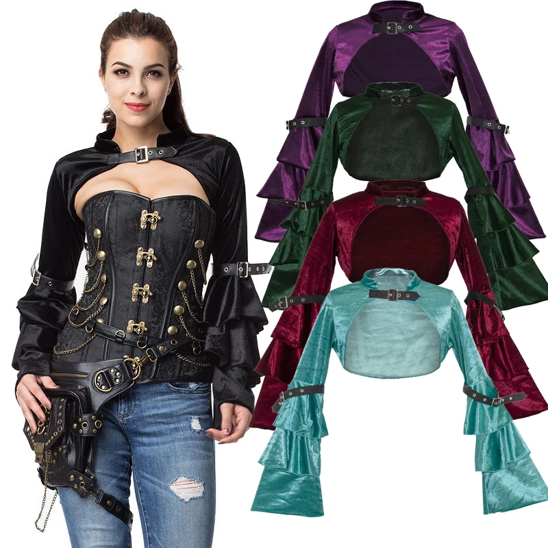 Wipalo в стиле стимпанк готический стиль длинный рукав шнуровка бархат средний плащ