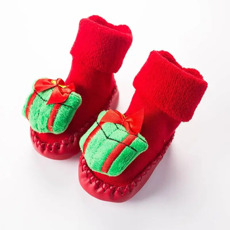 

Baby Socks Toddler Shoes Socks Thickened Warm Toddler Socks Cotton Baby Non-slip Floor Socks Cartoon Christmas Trees Shoes Socks