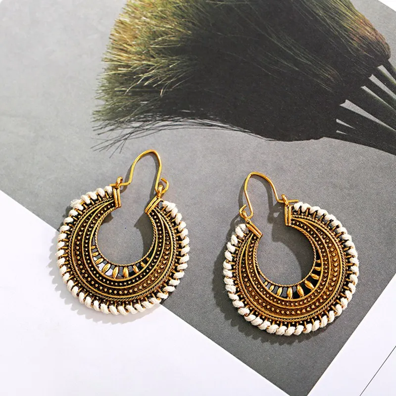 Винтажные богемные большие круглые Висячие индийские серьги для женщин Jhumka