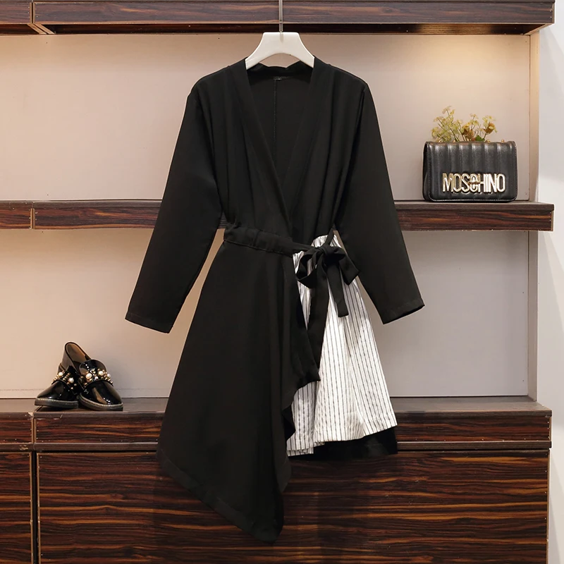 Женское винтажное платье с v-образным вырезом черное большого размера длинным