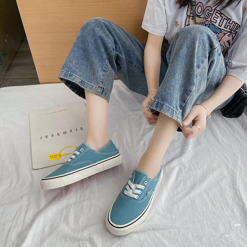 Ins two wear canvas shoes female new spring and summer 2021 han edition student casual shoes flat sandals W721 children