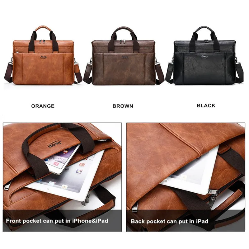 JEEP BULUO Men's Briefcase Leather Laptop Bag For A4 Bag Men's Leather Bag Briefcase Handbag Business Office Bag For Men
