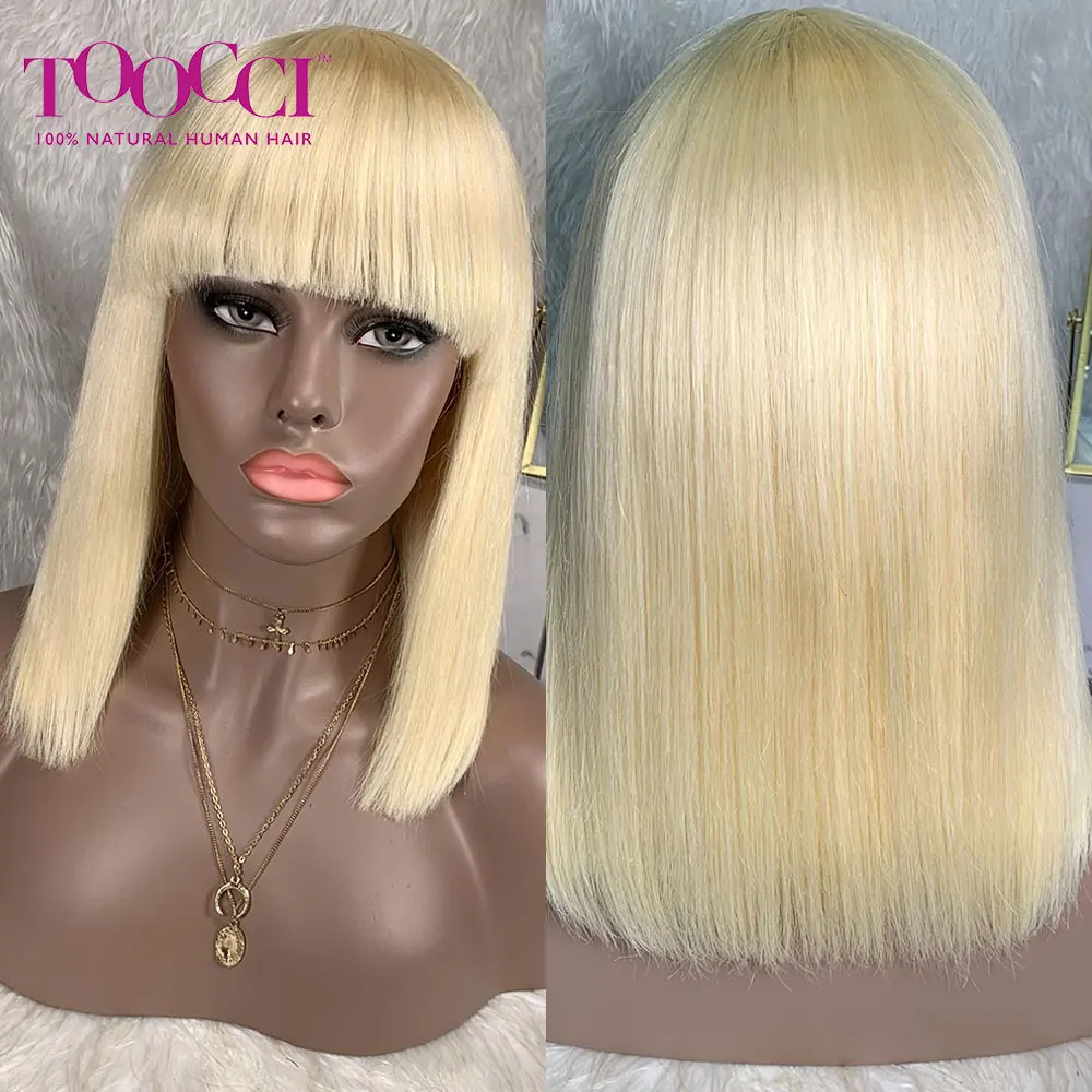 

TOOCCI HAIR 613 Blonde Pixie Cut Bob Wig Brazilian Straight Hair Short Human Hair Wigs With Bang For Women Fringe Human Hair Wig